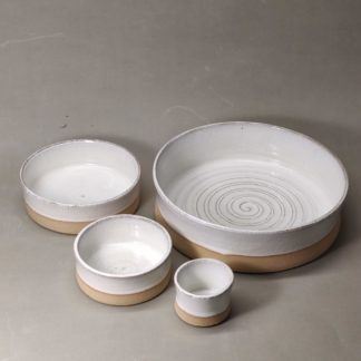 Set di ciotole per 2 copert1 in gres beige smaltato Bianco